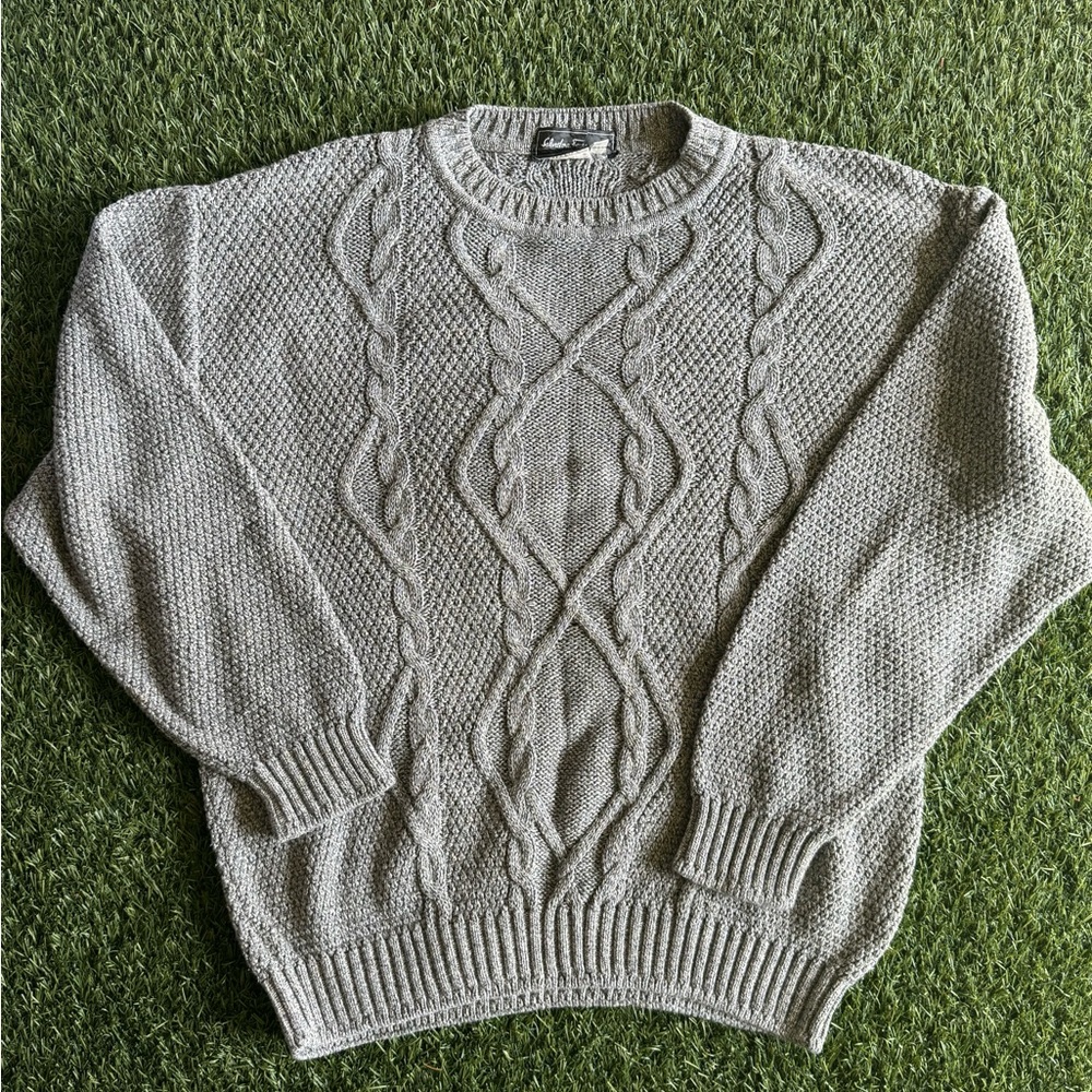 Salvatore Ferragamo Light Gray Cable Knit Sweater